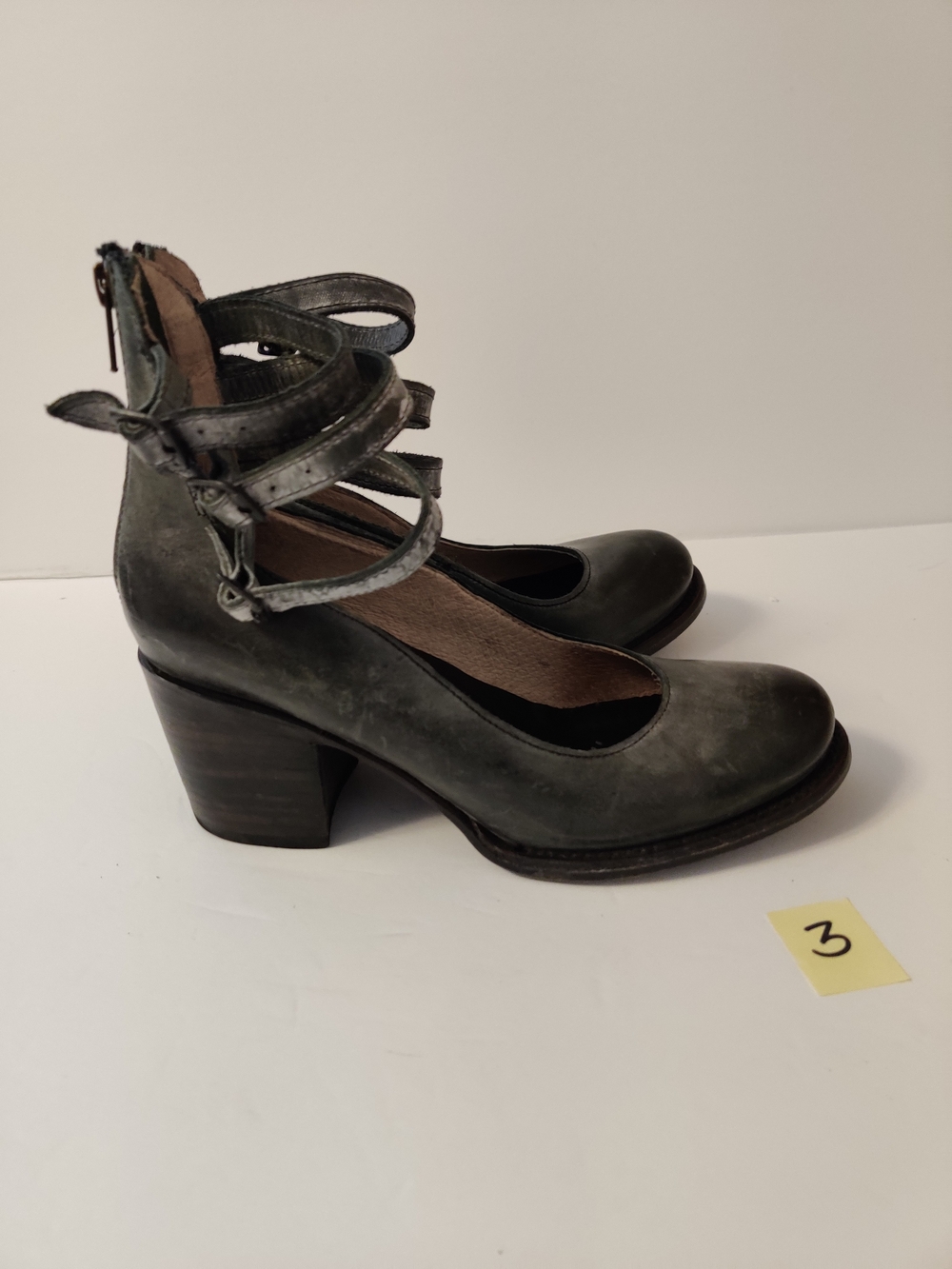 Freebirds Leather Strappy Ankle-Heel Pumps in Gray